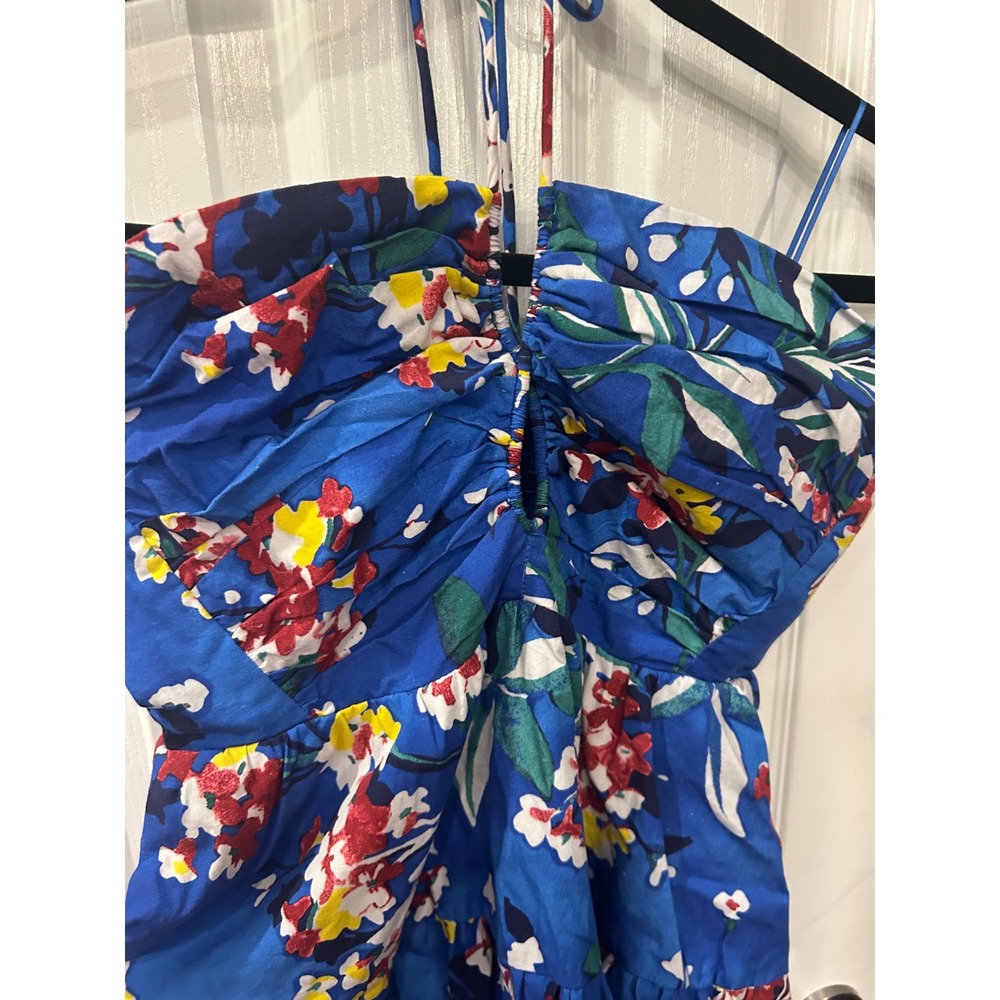 Anthropologie Halter Dress Blue Floral Smocked Tiered Keyhole Summer Mini - Picture 2 of 11